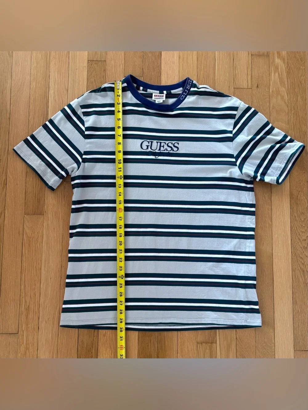 Vintage 90s Guess Originals Shirt Embroidered Collar Large Y2K Cream/Green/Blue - Picture 5 of 9